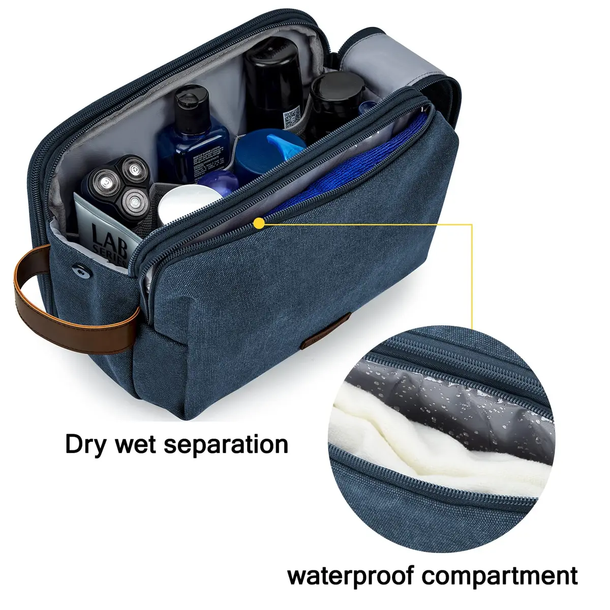 BAGSMART Toiletry Bag for Men, Canvas Travel Organizer, Water-resistant, Navy Blue, Large | Water-resistant toiletry bag for travel - view 3