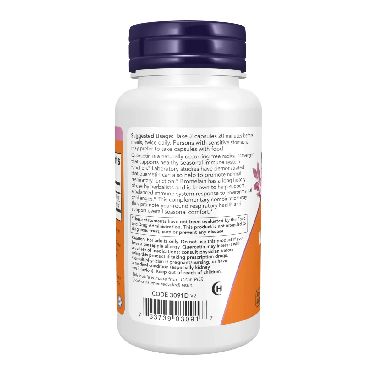 NOW Supplements Quercetin with Bromelain 60 Veg Capsules | Supports Healthy Seasonal Immune Function - view 3