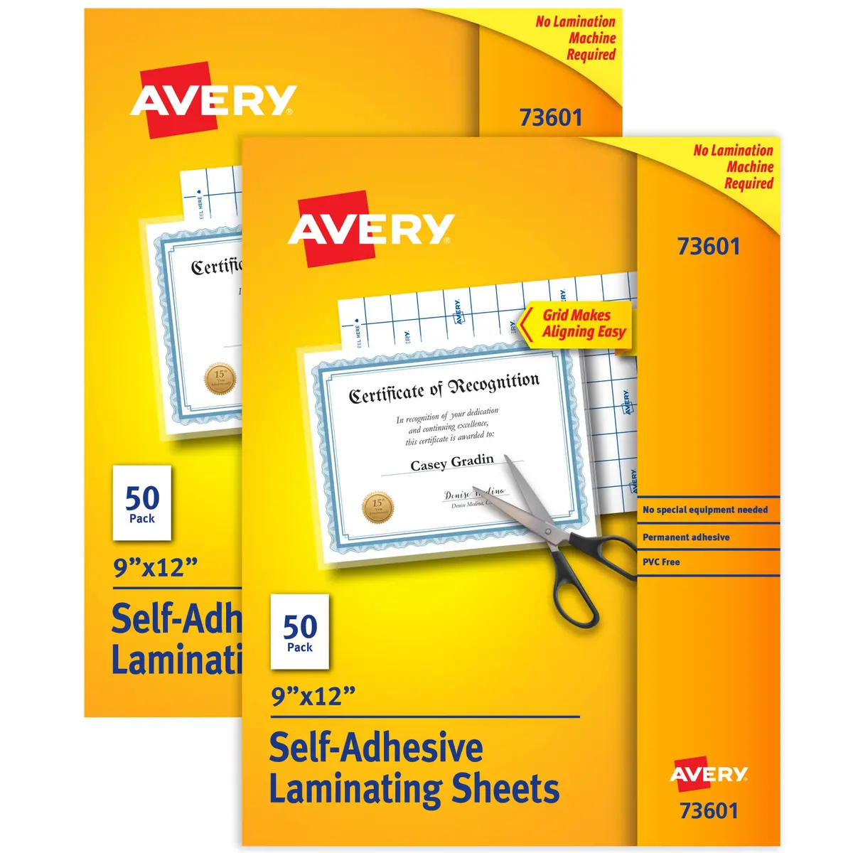 Avery Clear Laminating Sheets 9" x 12" Permanent Self-Adhesive 100 Sheets (2-Pack) | Acid-Free Archival Quality - main product image