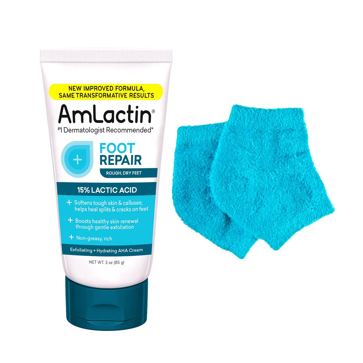 AmLactin Foot Repair Cream with Moisturizing Socks 89ml (3 oz) | Clinically Proven 15% Lactic Acid for Cracked Heels - main product image