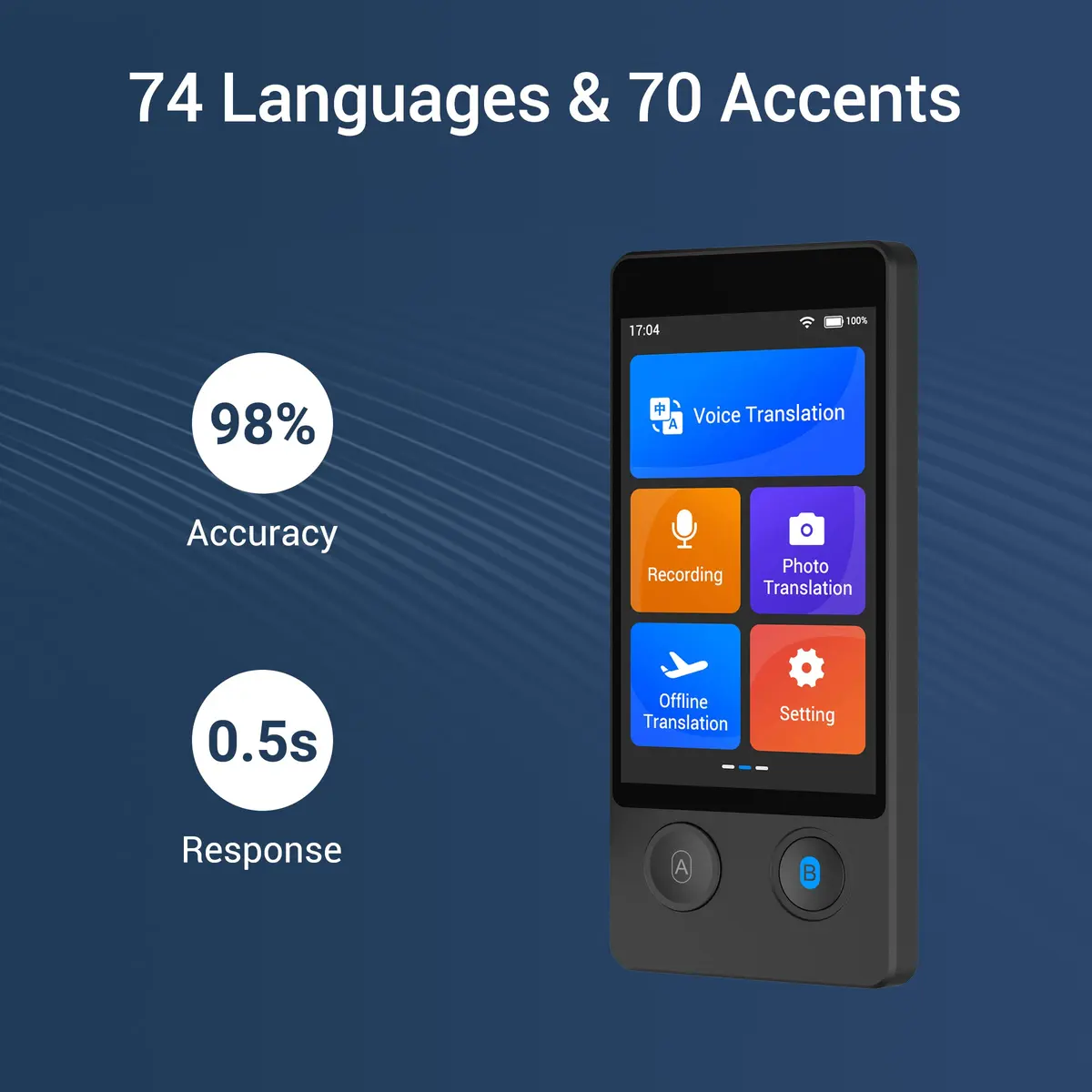 ANFIER W12 Language Translator Device 3.7 inch Touchscreen | 144 Languages, 98% Accuracy, Offline Translation - view 3