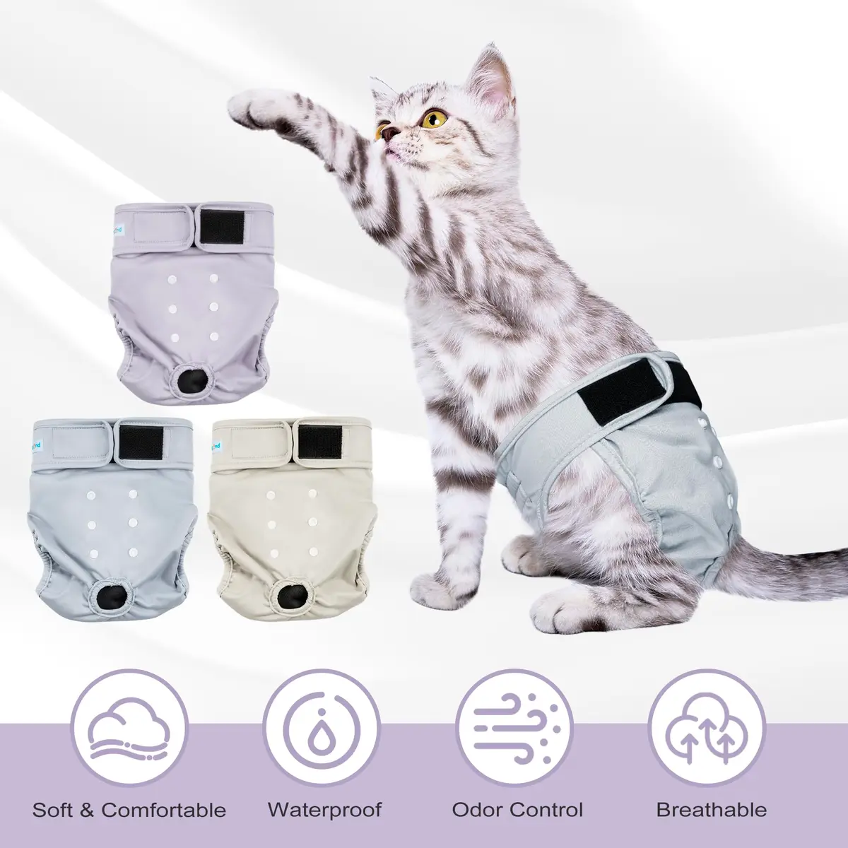Paw Legend Reusable Cat Diapers for Female Cats & Kittens, 3-Pack X-Small | Adjustable, Waterproof, for Incontinence & Spraying - view 3