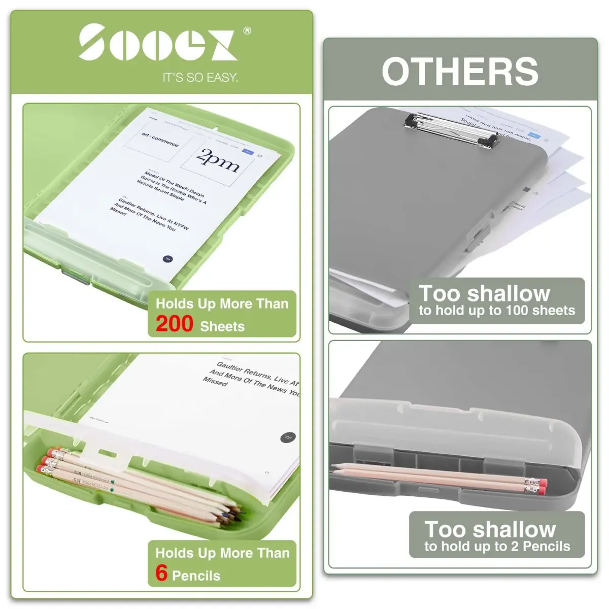 Sooez Storage Clipboard with Pen Holder, Sea Foam Green 8.5x11 | High Capacity for Students & Professionals - view 3