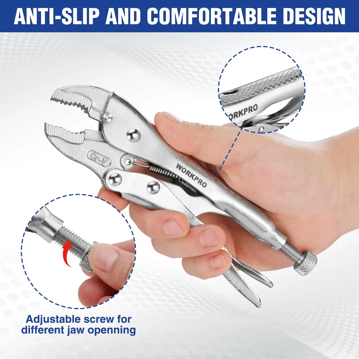 WORKPRO 7-inch Curved Jaw Locking Pliers with Wire Cutter | Heat-Treated Chrome Vanadium Steel - view 5