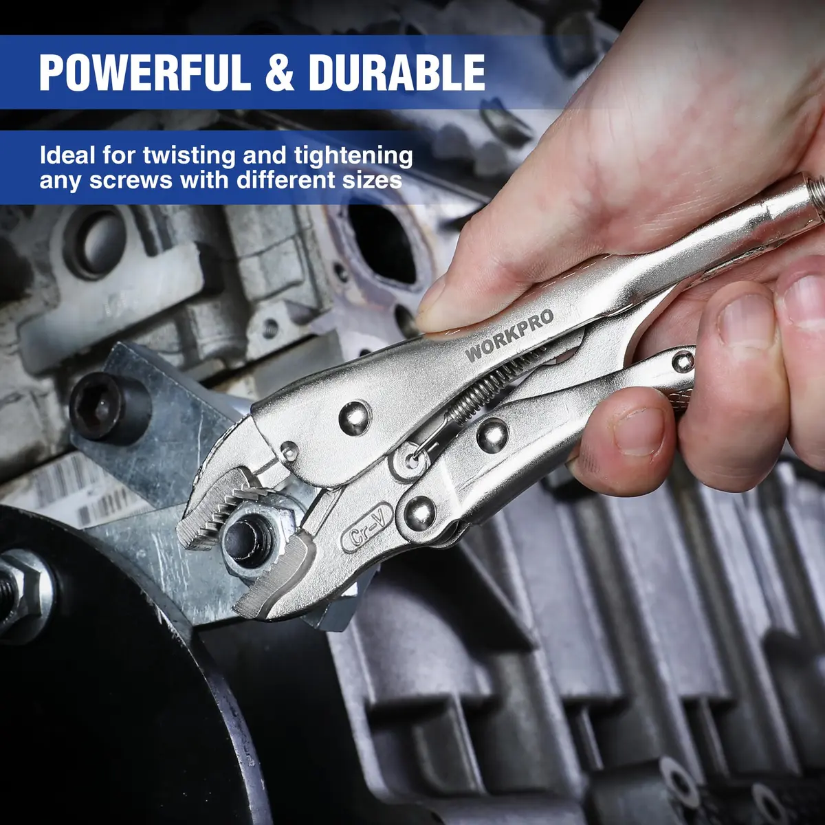 WORKPRO 7-inch Curved Jaw Locking Pliers with Wire Cutter | Heat-Treated Chrome Vanadium Steel - view 6