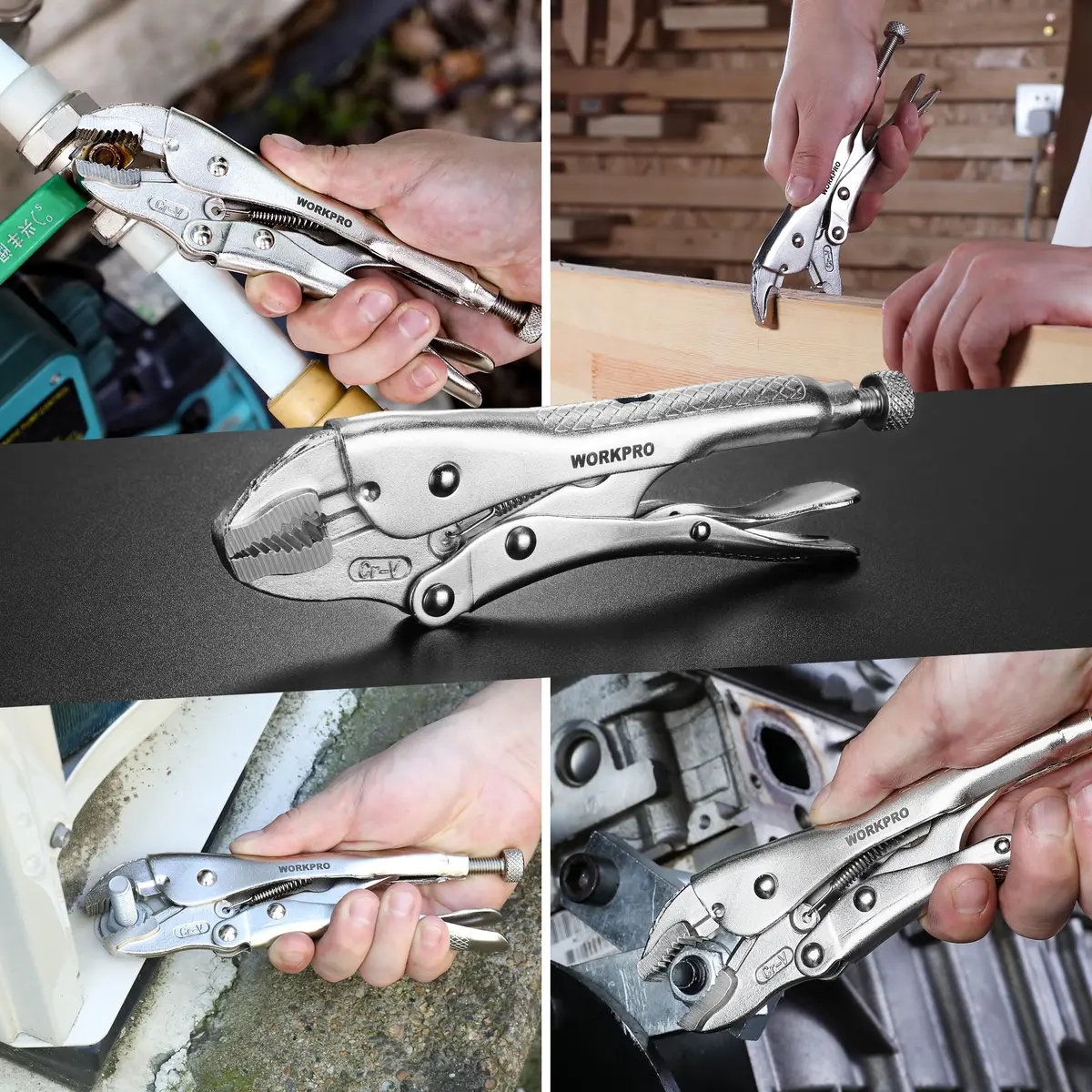 WORKPRO 7-inch Curved Jaw Locking Pliers with Wire Cutter | Heat-Treated Chrome Vanadium Steel - view 7