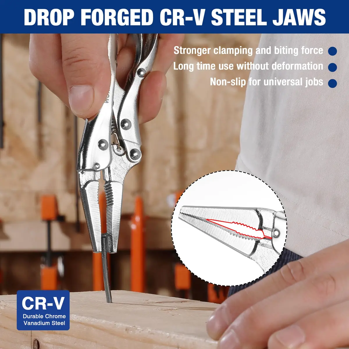 WORKPRO 4-1/2 inch Mini Long Nose Locking Pliers | Heat-Treated Chrome Vanadium Steel - view 2