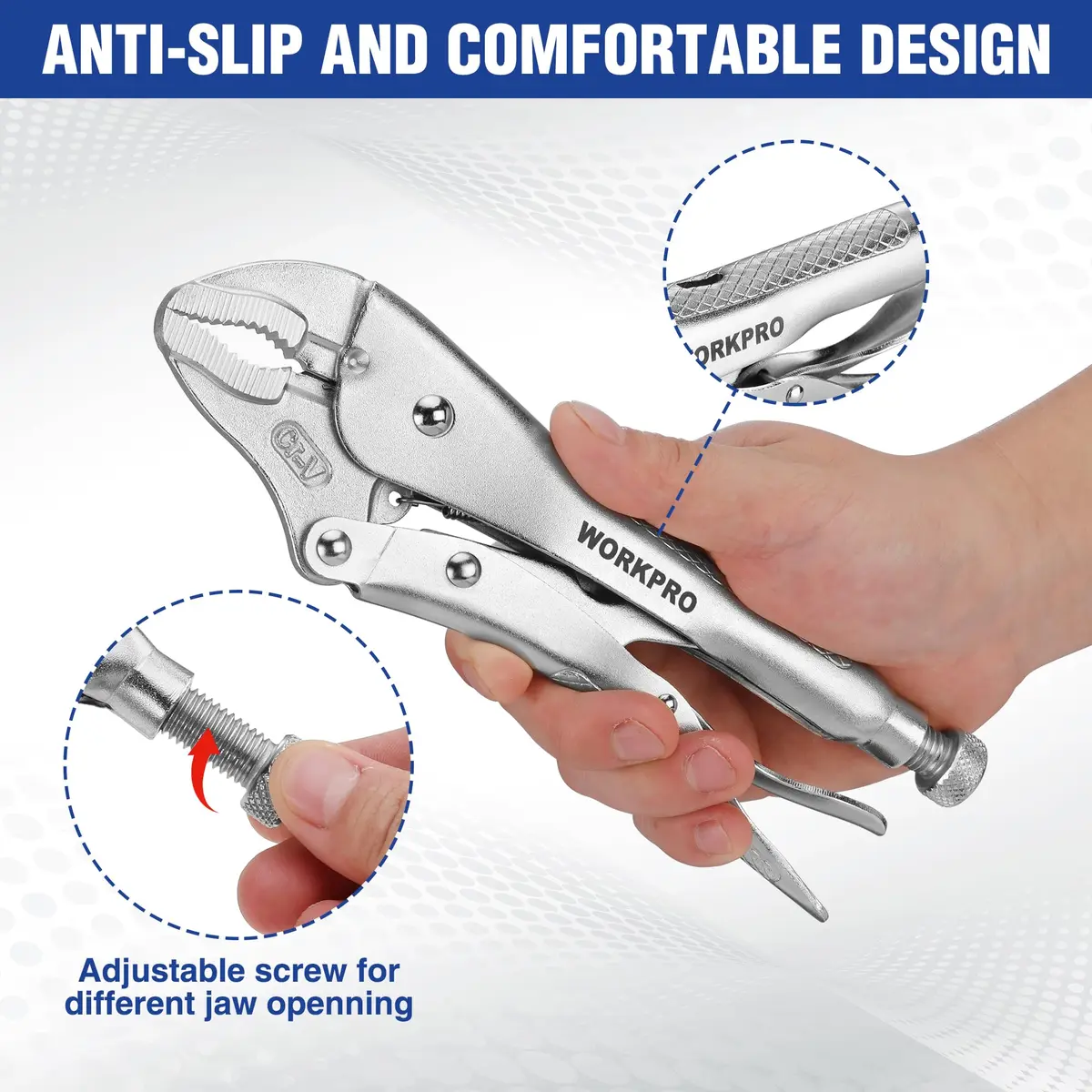 WORKPRO 10-inch Curved Jaw Locking Pliers with Wire Cutter | Heat-Treated Chrome Vanadium Steel - view 5