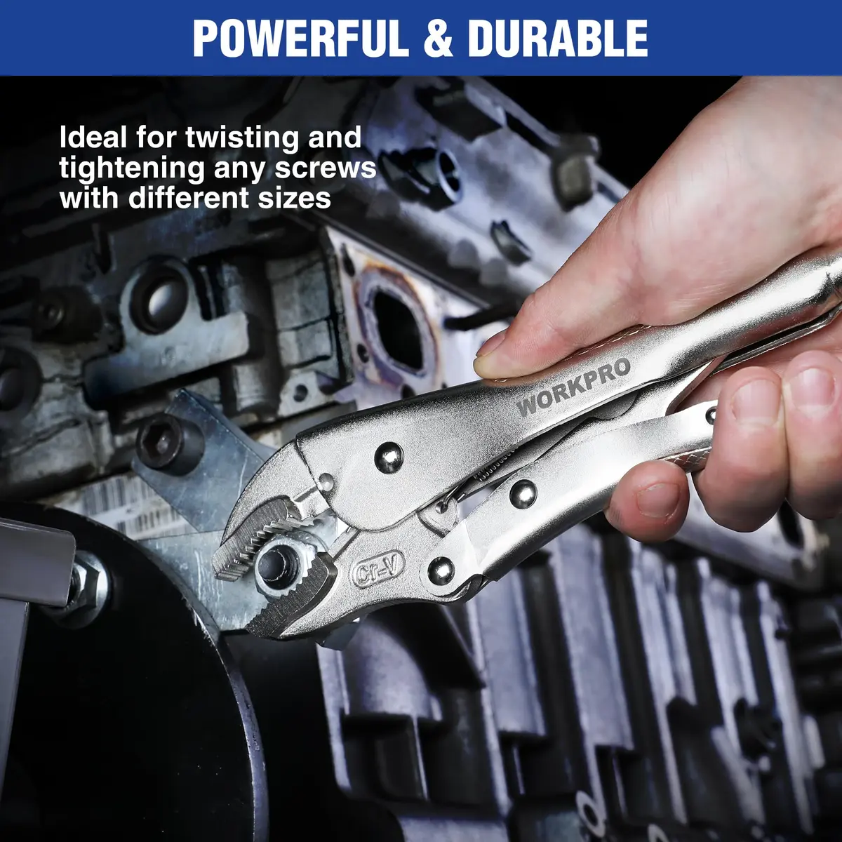 WORKPRO 10-inch Curved Jaw Locking Pliers with Wire Cutter | Heat-Treated Chrome Vanadium Steel - view 6