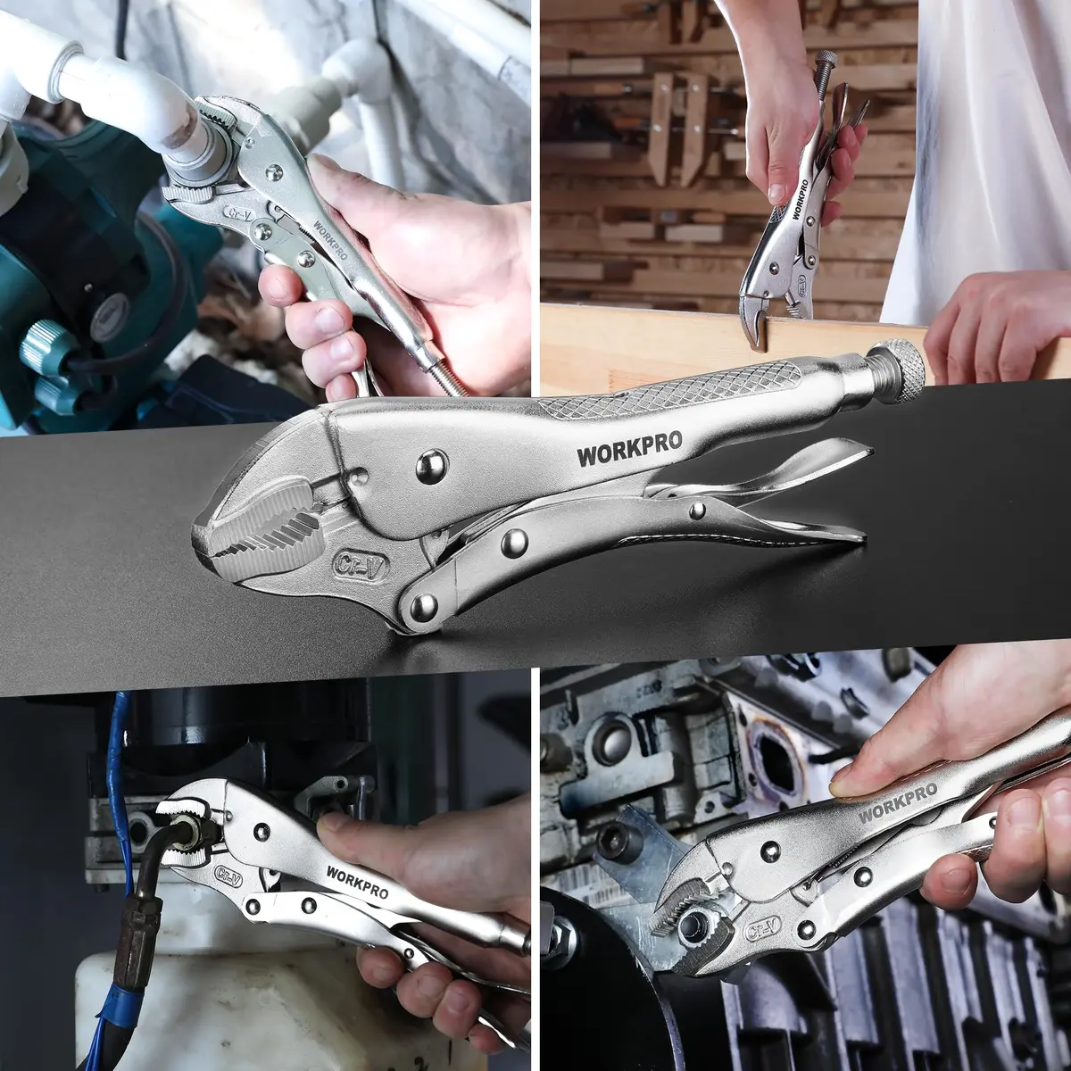 WORKPRO 10-inch Curved Jaw Locking Pliers with Wire Cutter | Heat-Treated Chrome Vanadium Steel - view 7