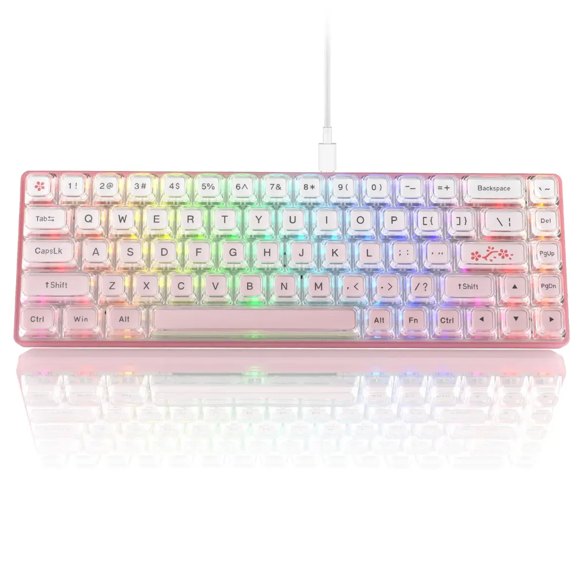 Womier WK68-Pink Mechanical RGB Wired Gaming Keyboard - 61 Keys Hot-Swappable Linear Red Switch, Pink - main product image