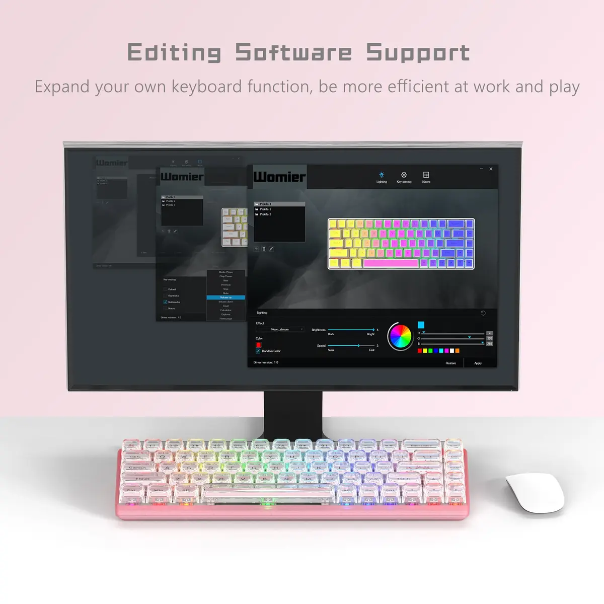 Womier 60% Keyboard Gaming Pink - Wired Pink Creamy Mechanical Keyboard | RGB Backlit, Hot-Swappable, 68 Keys - view 5