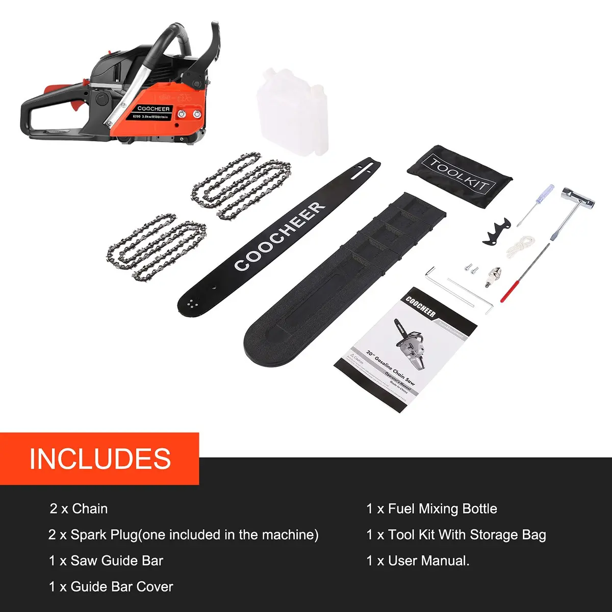 COOCHEER Gas Chainsaw 62CC 20 inch | 3.5HP Gas Powered Chainsaw for Garden & Farm - view 4
