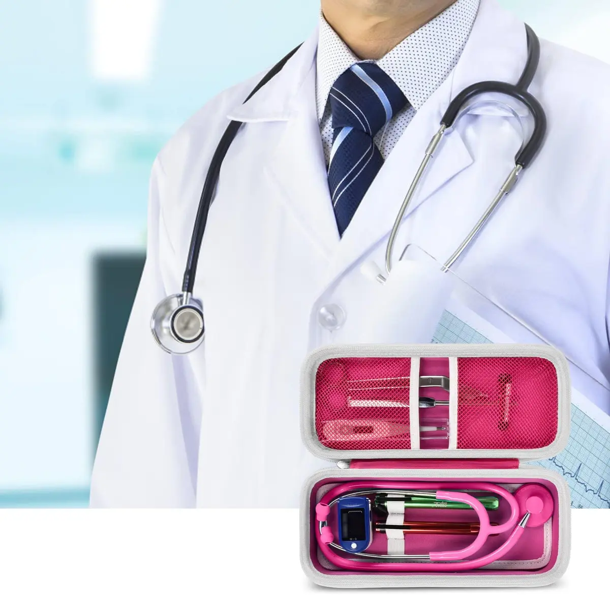 ALKOO Rose Red Stethoscope Case for 3M Littmann Classic III/Cardiology IV, 29.5cm (11.6in) | Professional Healthcare Organizer - view 7