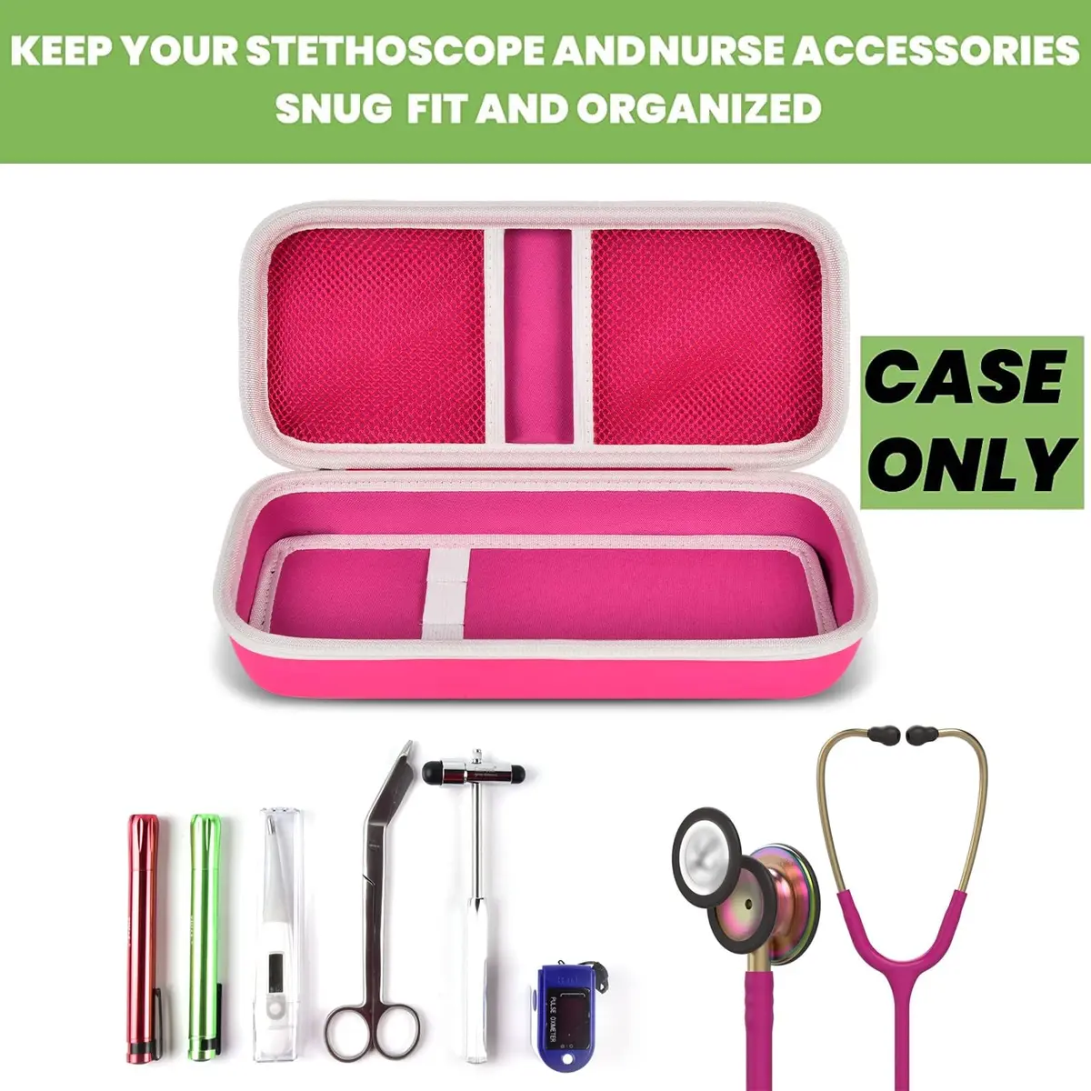 ALKOO Rose Red Stethoscope Case for 3M Littmann Classic III/Cardiology IV, 29.5cm (11.6in) | Professional Healthcare Organizer - view 2
