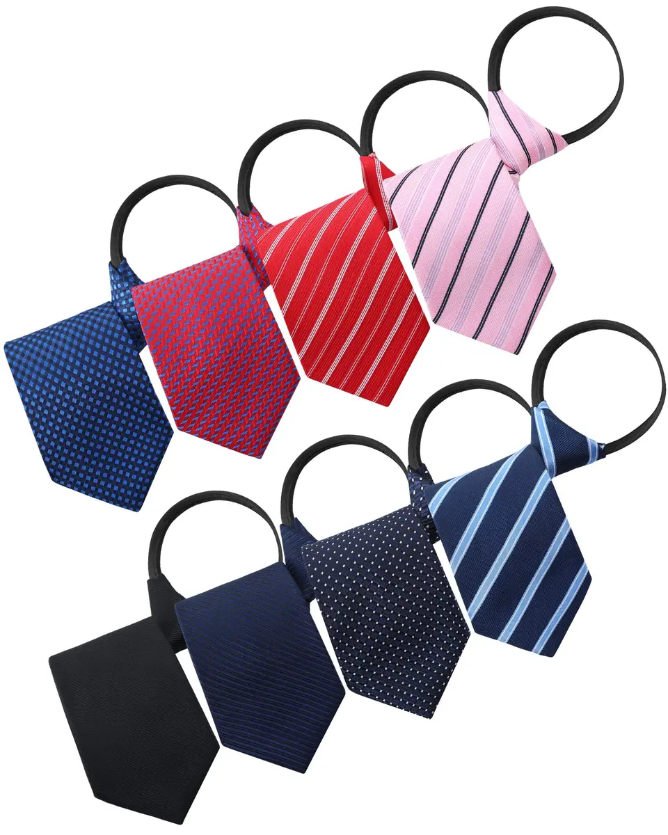 Geyoga Zipper Ties for Men 8 Pack | Adjustable Pre Tied Silky Neckties for Business & Wedding - main product image