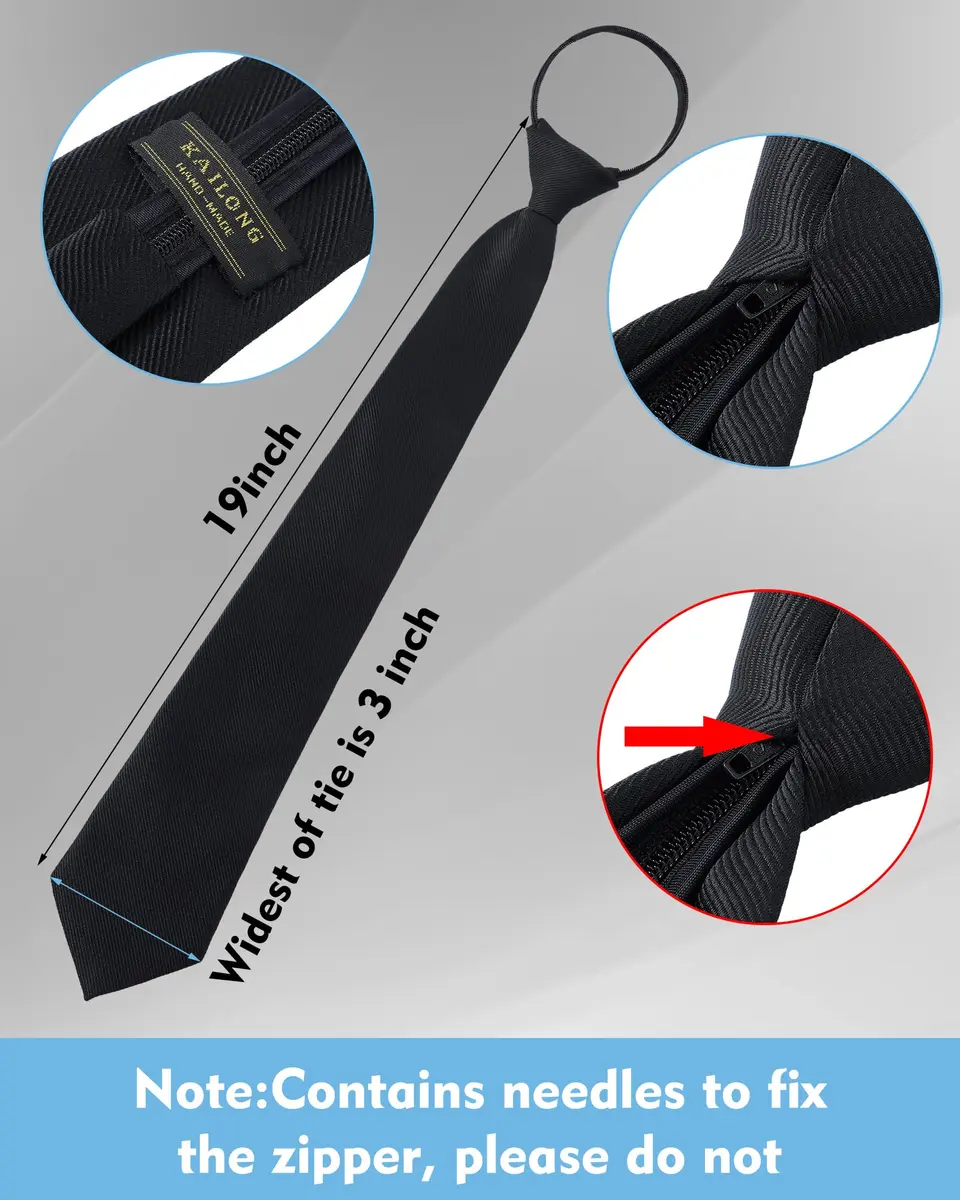 Geyoga Zipper Ties for Men 8 Pack | Adjustable Pre Tied Silky Neckties for Business & Wedding - view 3