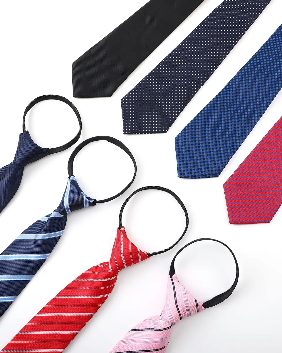 Geyoga Zipper Ties for Men 8 Pack | Adjustable Pre Tied Silky Neckties for Business & Wedding - view 4
