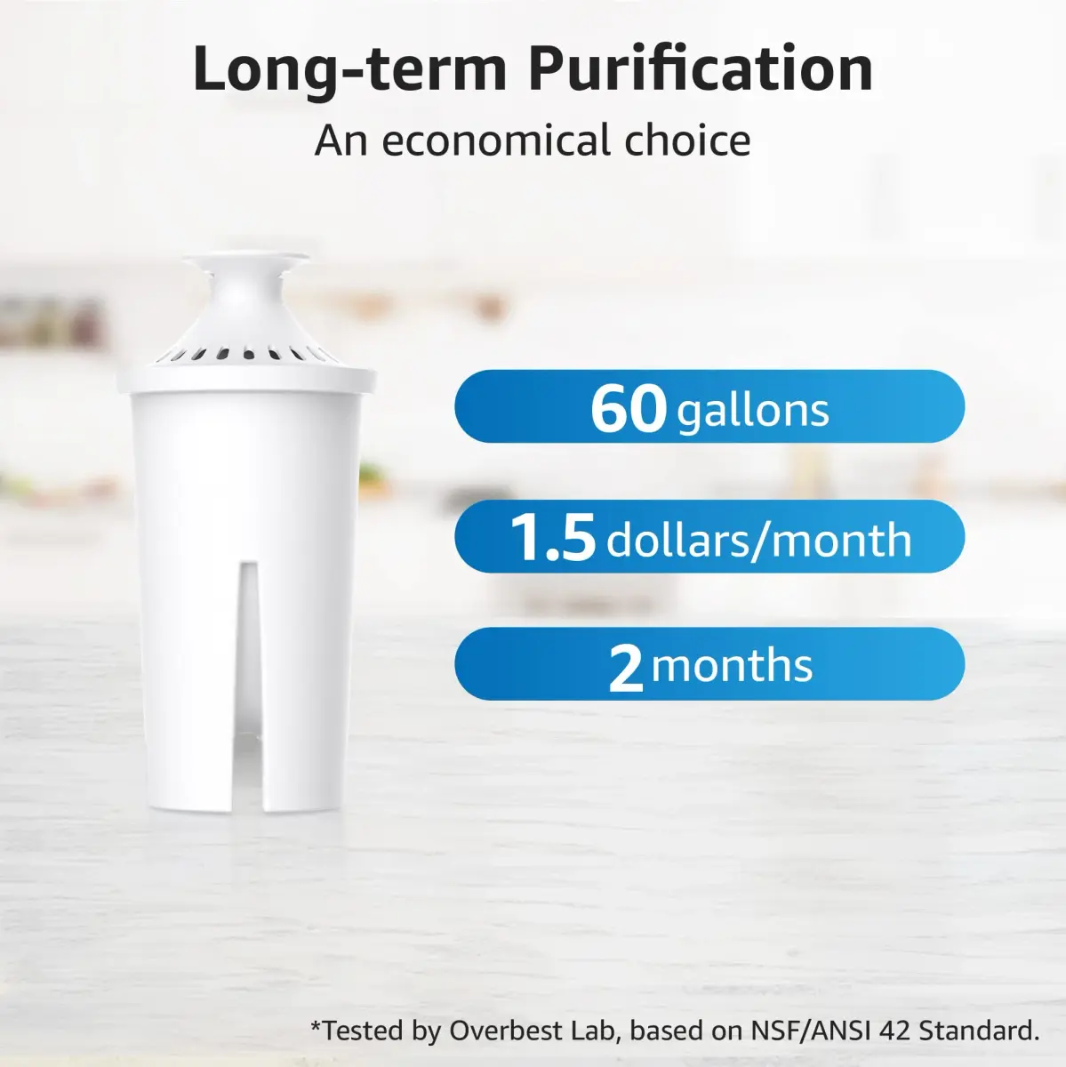 Overbest Pitcher Water Filter Replacement 3 Pack | NSF Certified for Brita® Pitchers, Reduces Chlorine & Lead - view 7