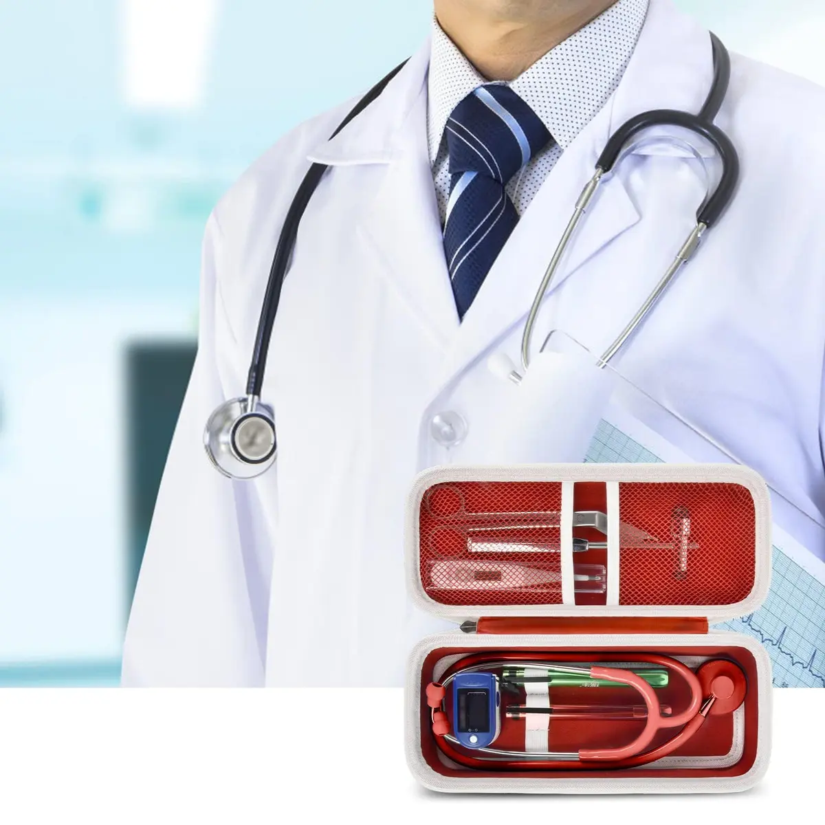 ALKOO Stethoscope Case for 3M Littmann Classic III/Cardiology IV, PinkRed | Protects Your Diagnostic Tools - view 7