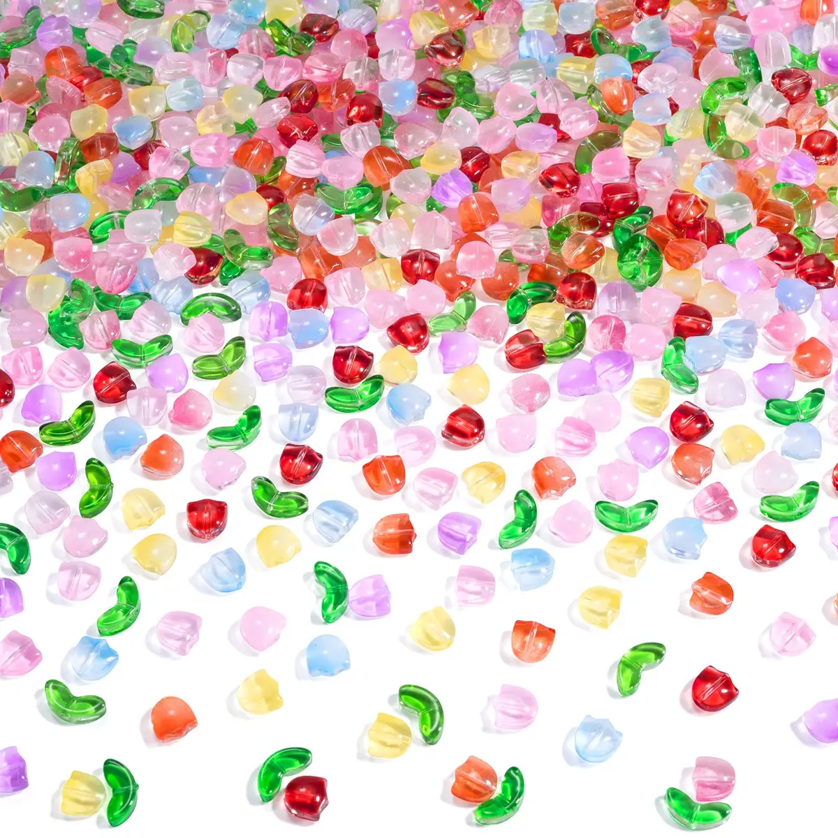 PAGOW 320PCS Tulip Flower Beads Glass Translucent Bracelet Beads for Jewelry DIY | Colorful Handcrafted Crystals - main product image