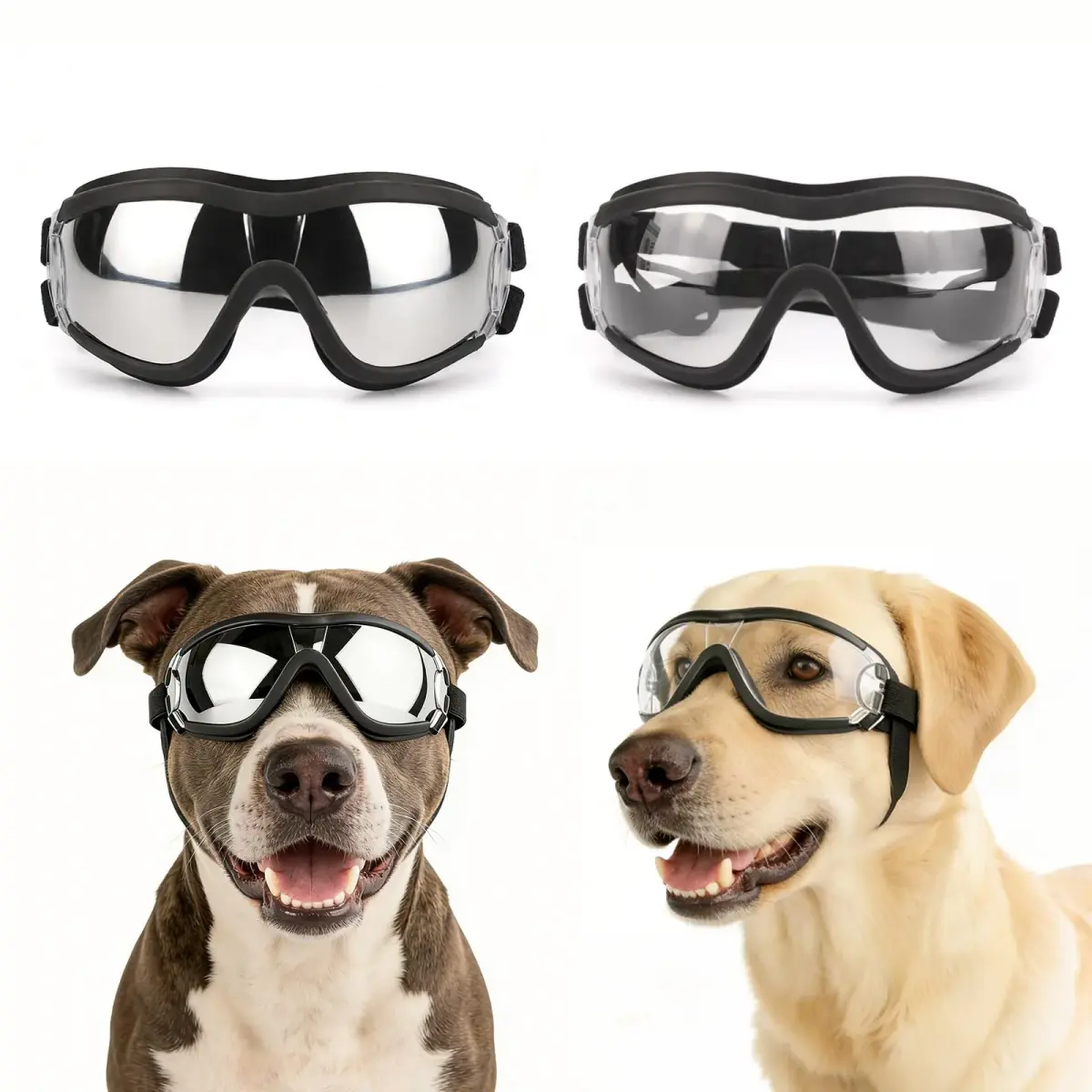 NAMSAN Clear Dog Goggles for Medium to Large Dogs | UV Protection, Windproof, Adjustable Elastic Straps (2-Pair Pack) - main product image