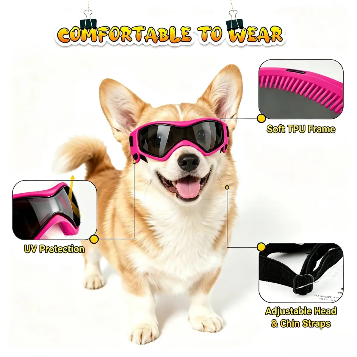 PETLESO Pink Dog Goggles for Medium Breeds | UV Protection, Windproof, Anti-Fog - view 3