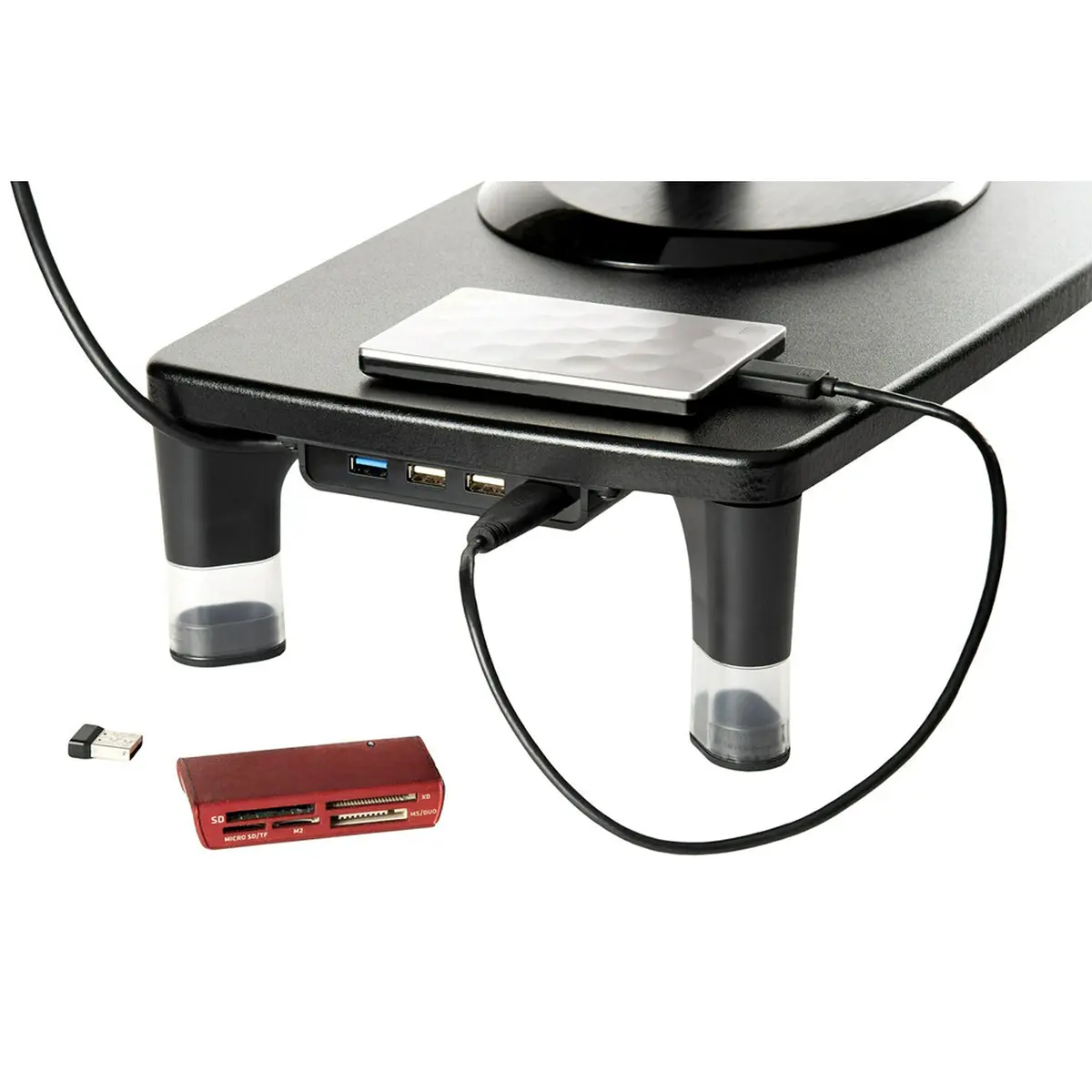 3M Adjustable Monitor Stand with 4-Port USB Hub, Black, 2.04 kg (4.5 lb) | Raises Screen to Eye Level - view 3