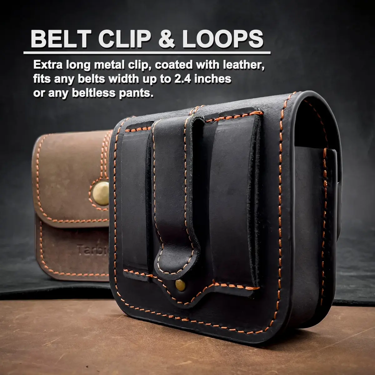 TarbicGear Leather Holster for Samsung Z Flip Series & Motorola Razr, Belt Clip & Card Holder, Brown | 360° Protection - view 3