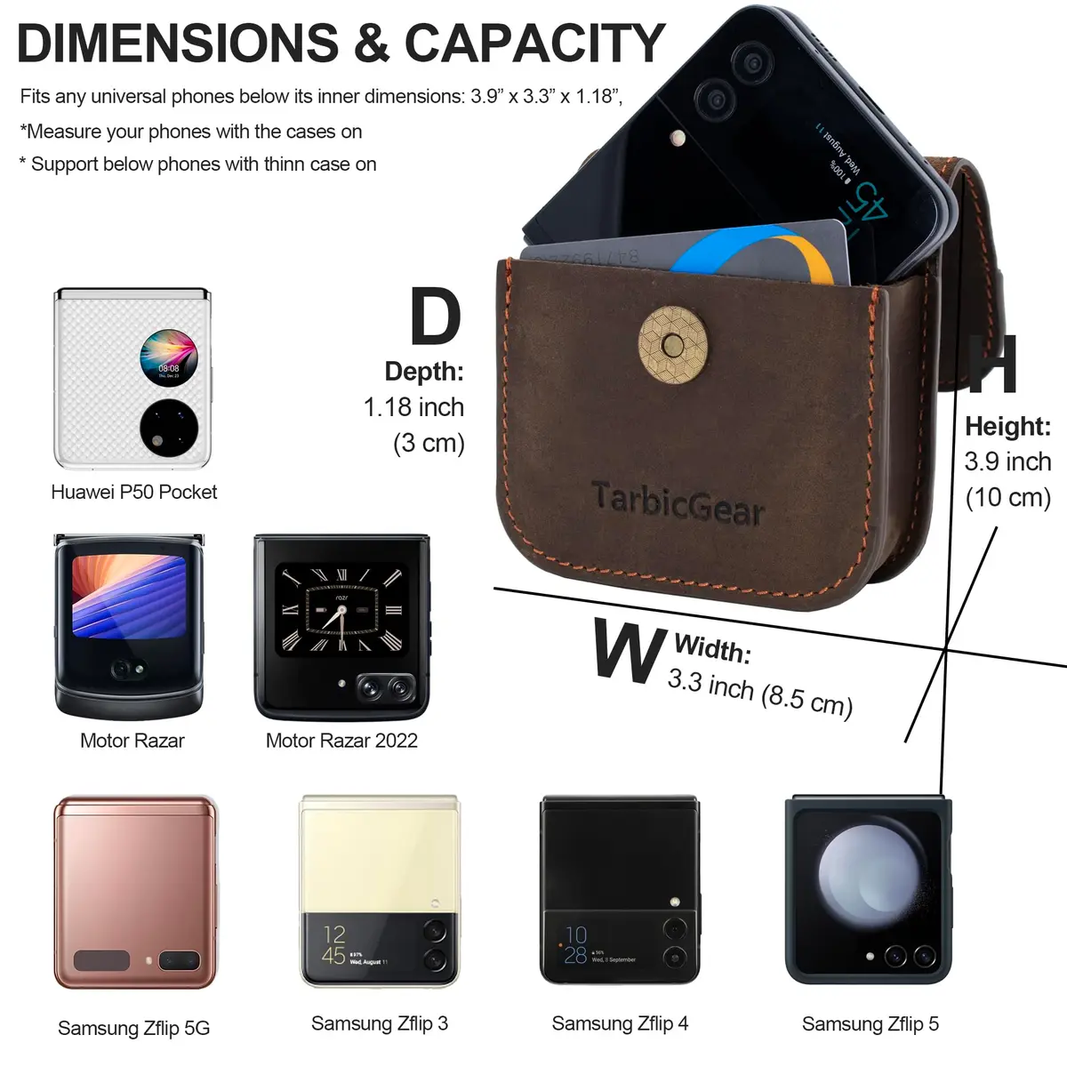 TarbicGear Leather Holster for Samsung Z Flip Series & Motorola Razr, Belt Clip & Card Holder, Brown | 360° Protection - view 4