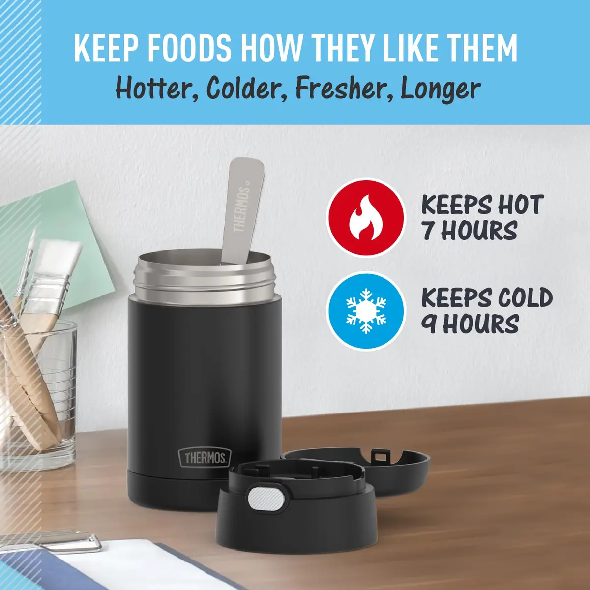 THERMOS FUNTAINER Food Jar with Spoon, 16oz (473ml) Matte Charcoal | Keeps Food Hot 7 Hrs, Cold 9 Hrs - view 5