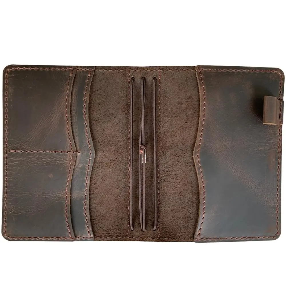 newestor A6 Travelers Notebook Cover with Pen Holder & Card Slots | Genuine Leather, Dark Brown - view 2