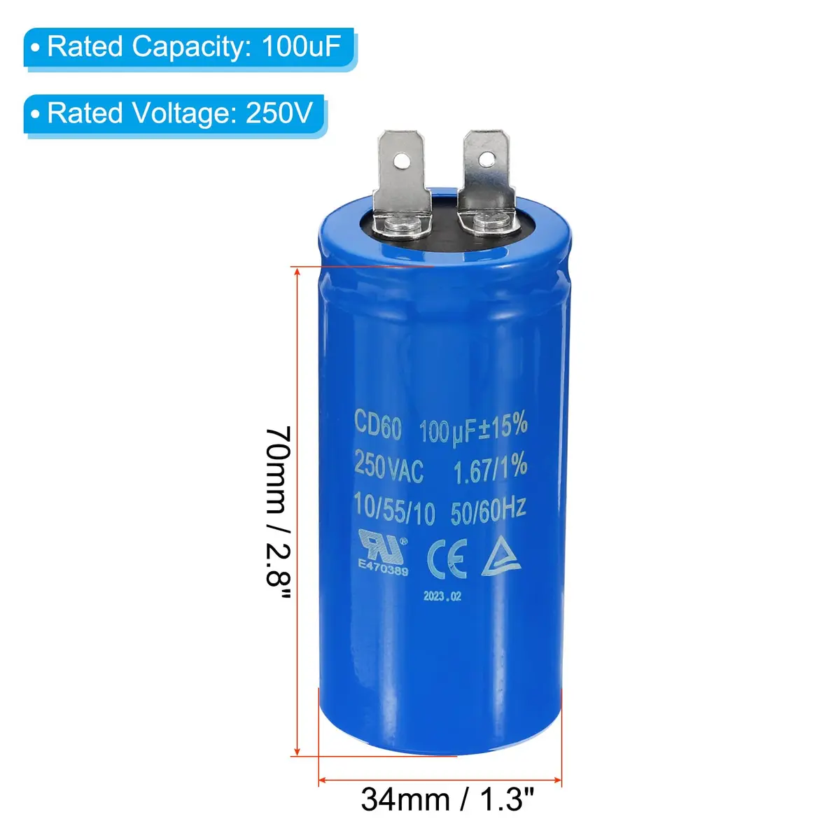 PATIKIL CD60 Run Capacitor 100uF 250VAC | Suitable for Single-Phase Motors in India - view 2