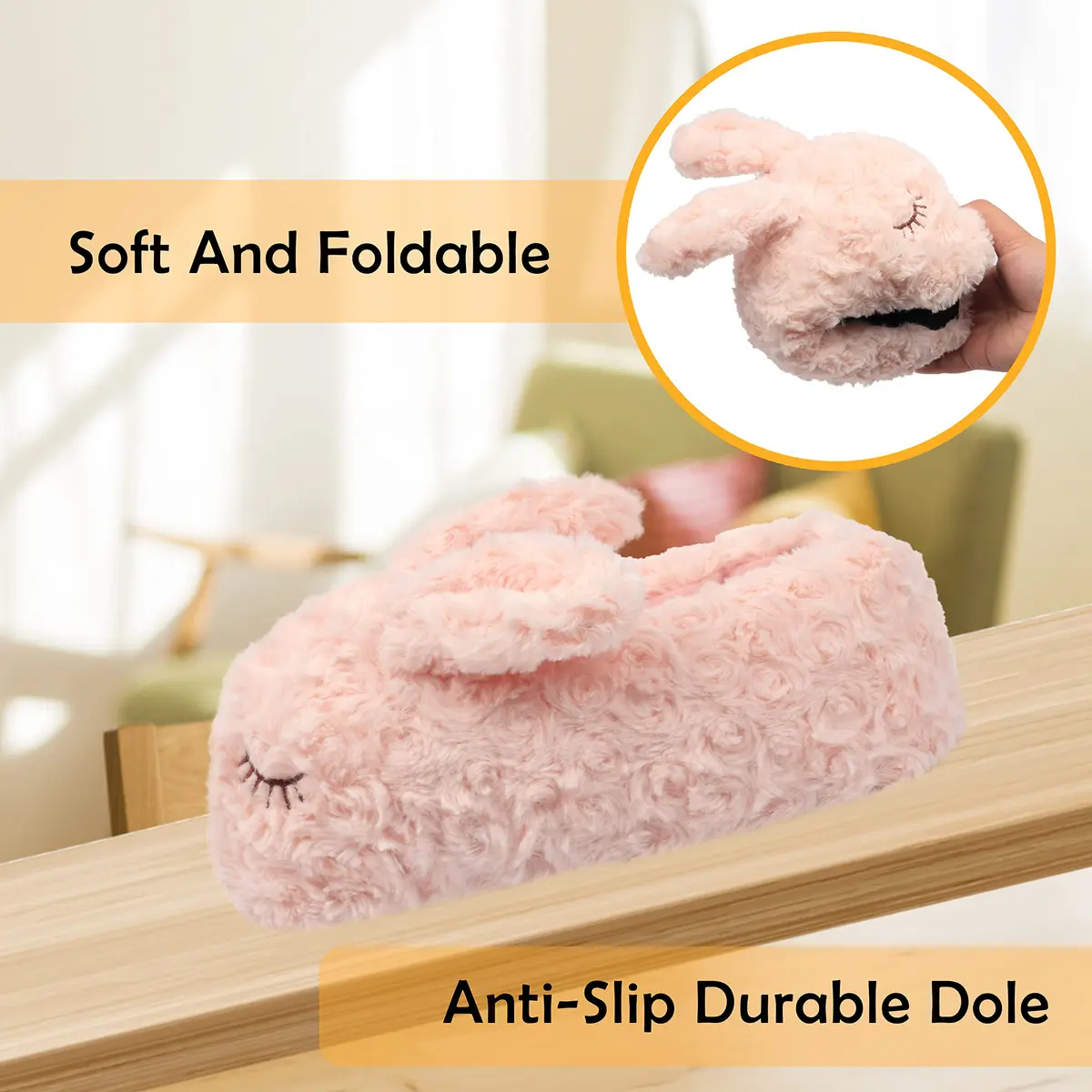 Aopuro Novelty Women Pink Bunny Animal Slippers Size 9-10 | Soft Plush & Non-Slip Comfort - view 4