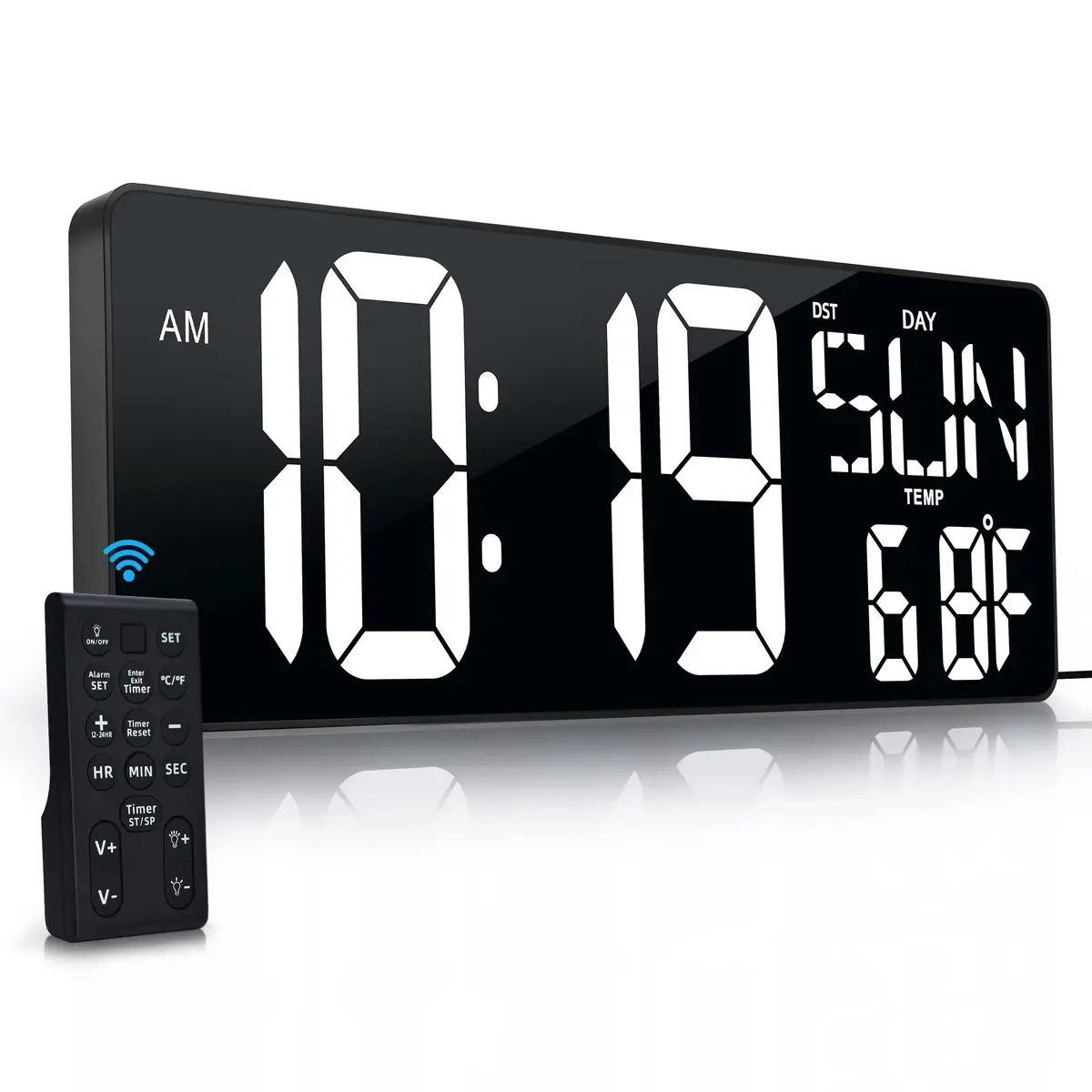 CYMHCHL 17.2" Large LED Digital Wall Clock with Remote & Timer | 43.7 cm (17.2 Inch) White - main product image