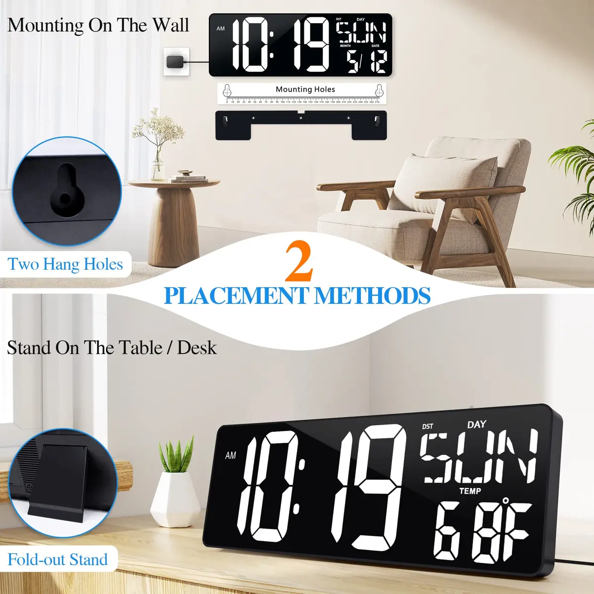 CYMHCHL 17.2" Large LED Digital Wall Clock with Remote & Timer | 43.7 cm (17.2 Inch) White - view 5