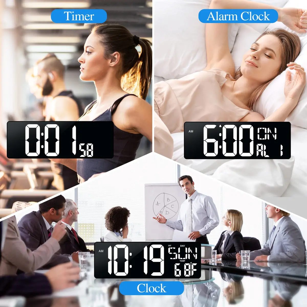 CYMHCHL 17.2" Large LED Digital Wall Clock with Remote & Timer | 43.7 cm (17.2 Inch) White - view 7