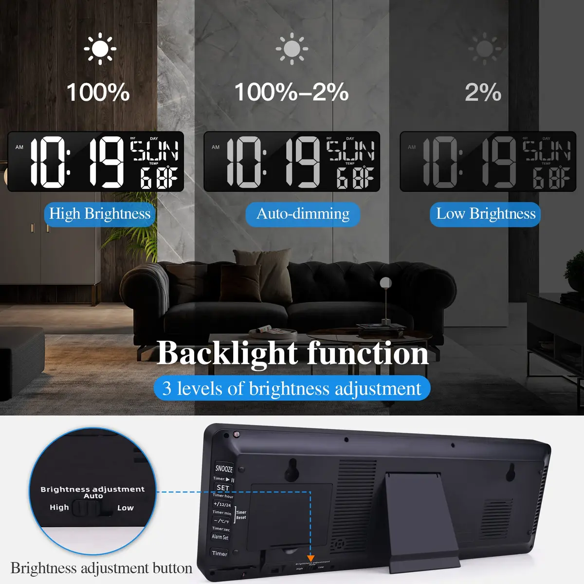 CYMHCHL 17.2" Large LED Digital Wall Clock with Remote & Timer | 43.7 cm (17.2 Inch) White - view 8