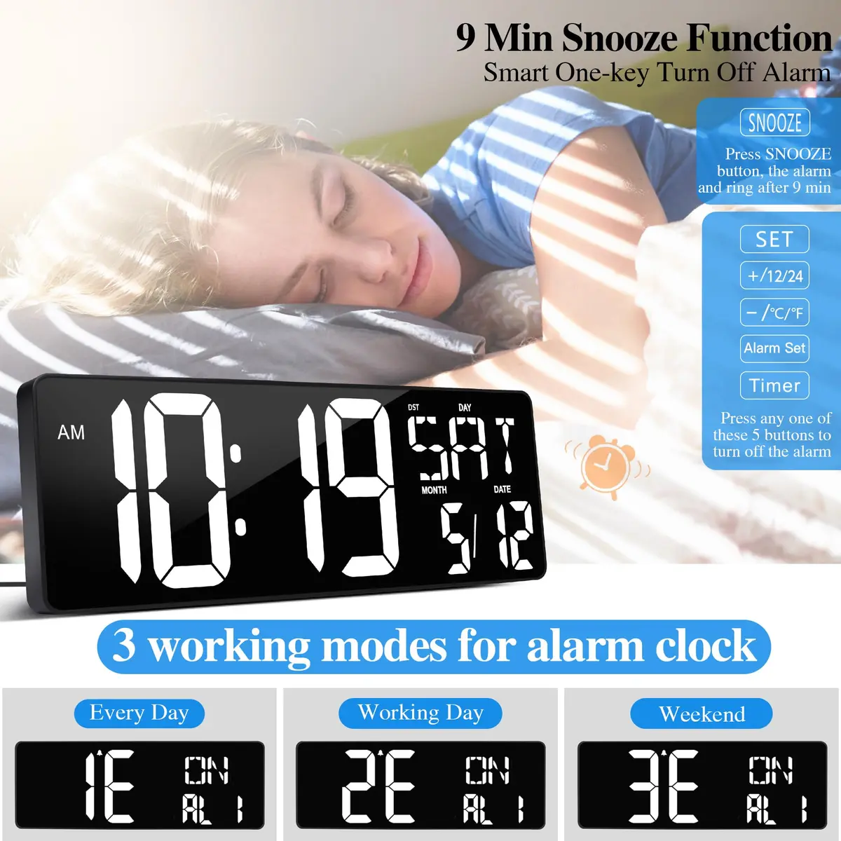 CYMHCHL 17.2" Large LED Digital Wall Clock with Remote & Timer | 43.7 cm (17.2 Inch) White - view 9