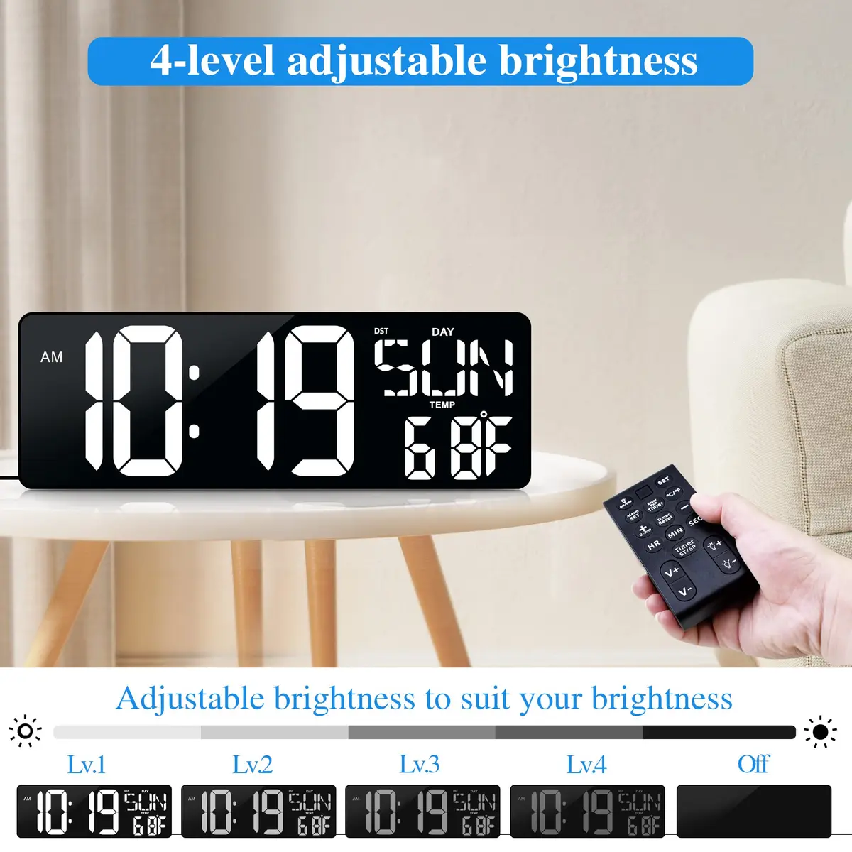 CYMHCHL 17.2" Large LED Digital Wall Clock with Remote & Timer | 43.7 cm (17.2 Inch) White - view 4