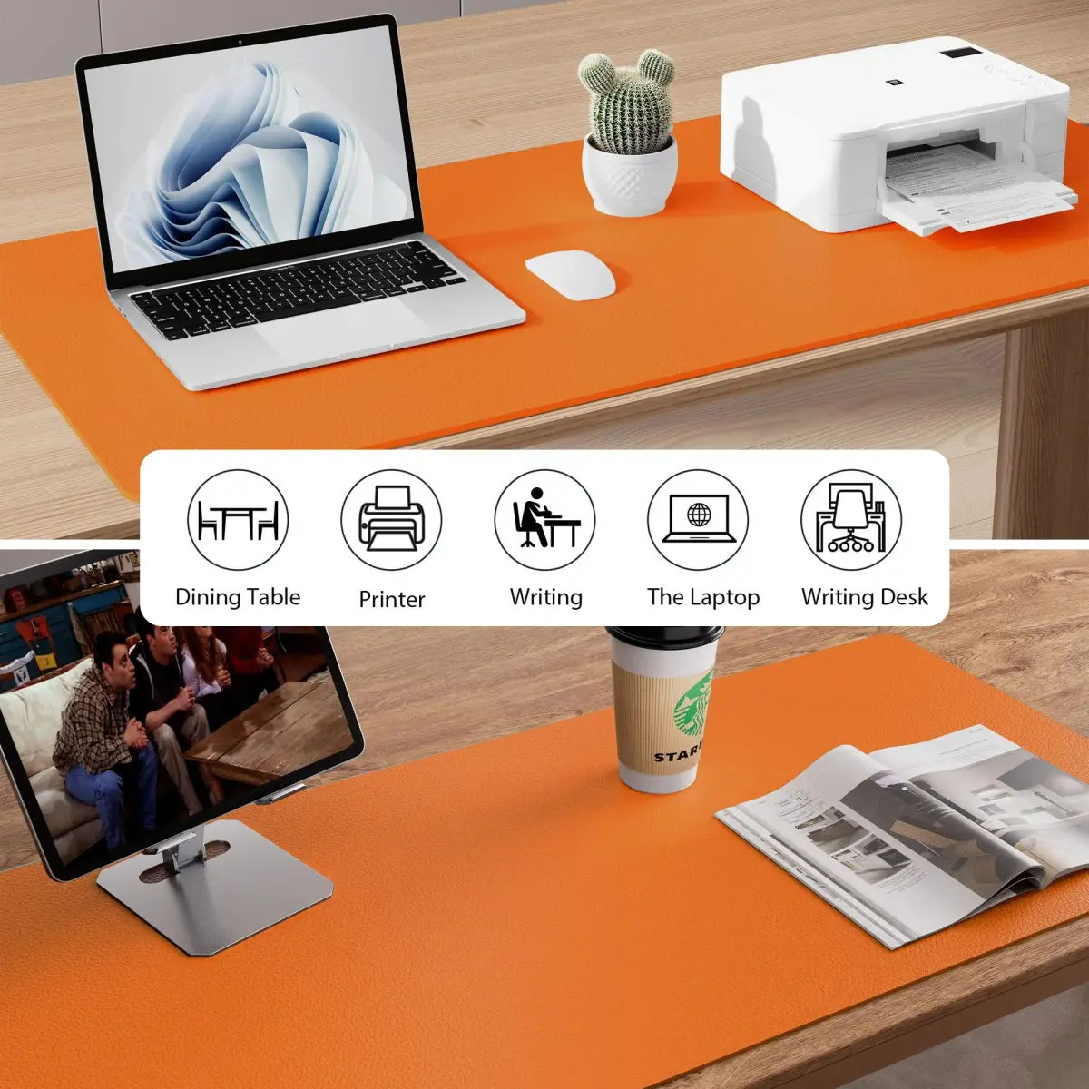 Aothia Leather Desk Pad Protector 36" x 17" (91.4 cm x 43.2 cm) Hermes Orange | Smooth PU Leather for Office & Home - view 5