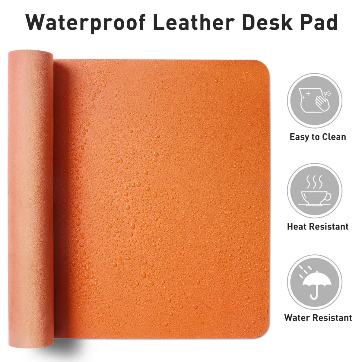Aothia Leather Desk Pad Protector 36" x 17" (91.4 cm x 43.2 cm) Hermes Orange | Smooth PU Leather for Office & Home - view 7