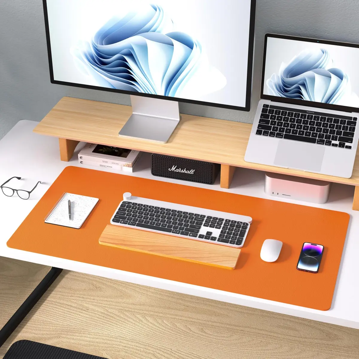Aothia Leather Desk Pad Protector 36" x 17" (91.4 cm x 43.2 cm) Hermes Orange | Smooth PU Leather for Office & Home - view 8