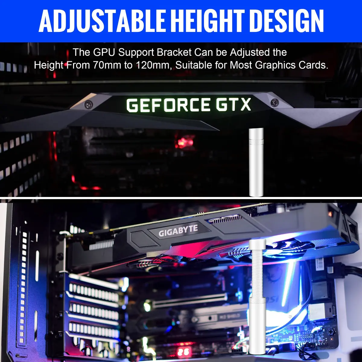 Aivalas Graphics Card GPU Brace Support, Video Card Sag Holder Bracket Stand | Aluminum, Adjustable Height, Magnetic Base - view 6