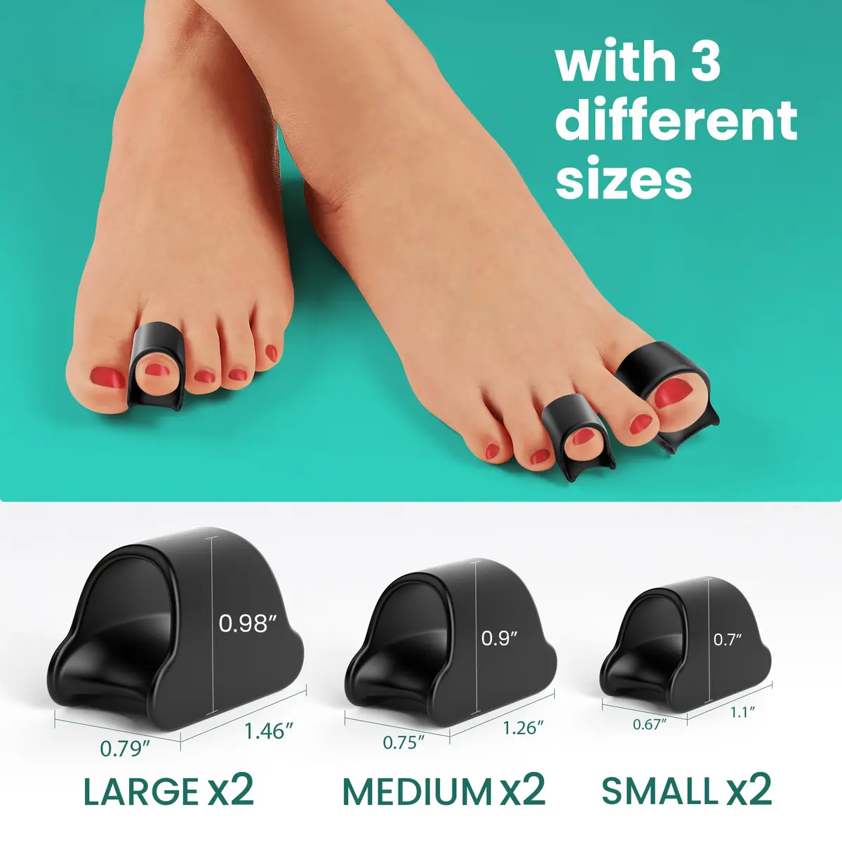 Welnove Gel Toe Straighteners - 6 Pack Soft Gel Toe Splints for Bent, Crooked, Claw Toes - Black | 3 Sizes Included - view 5