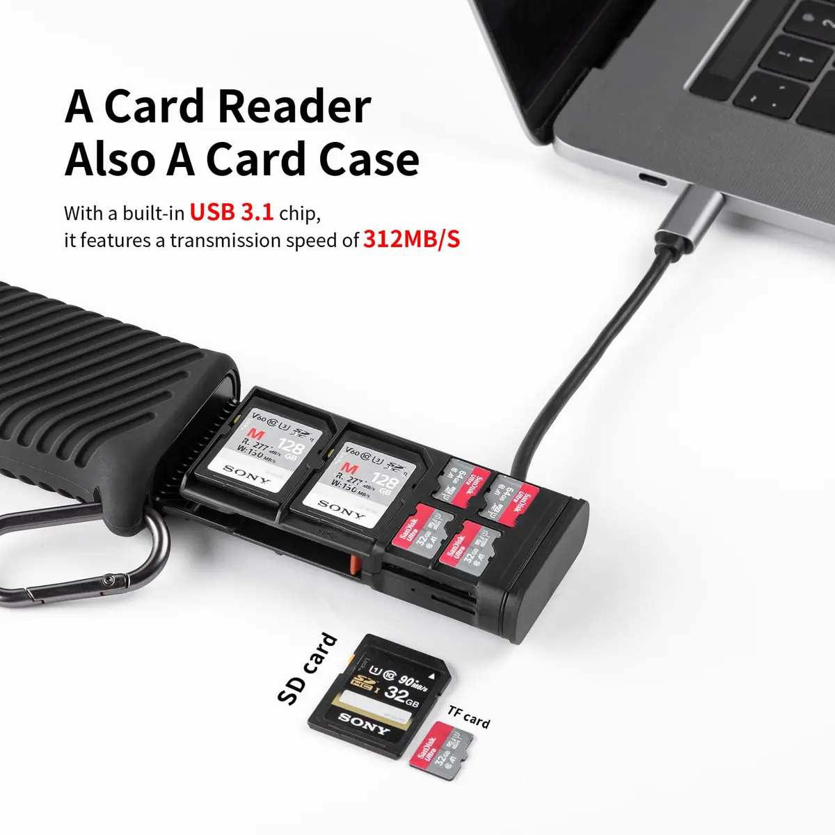 PGYTECH UHS-II SD4.0/Micro SD Card Reader Holder TF Memory Card Case | Ultra-High-Speed Data Transfer - view 2