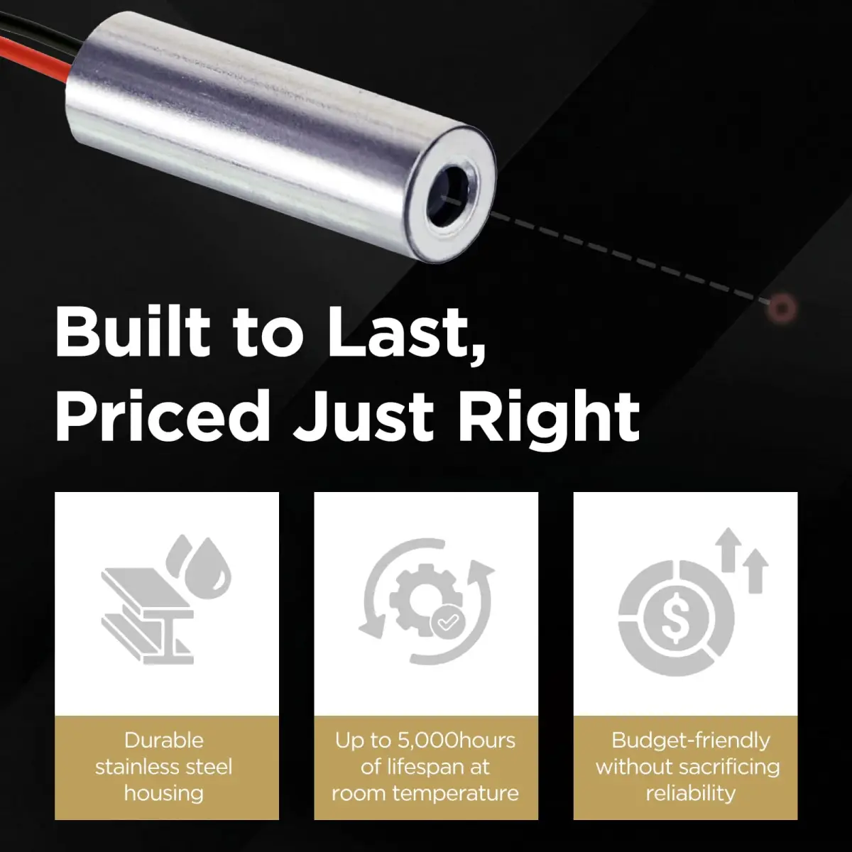 Quarton VLM-780-03 LPT IR Dot Laser Module 780nm Class 1 Eye-Safe | 0.6 mRad Beam Divergence - view 4