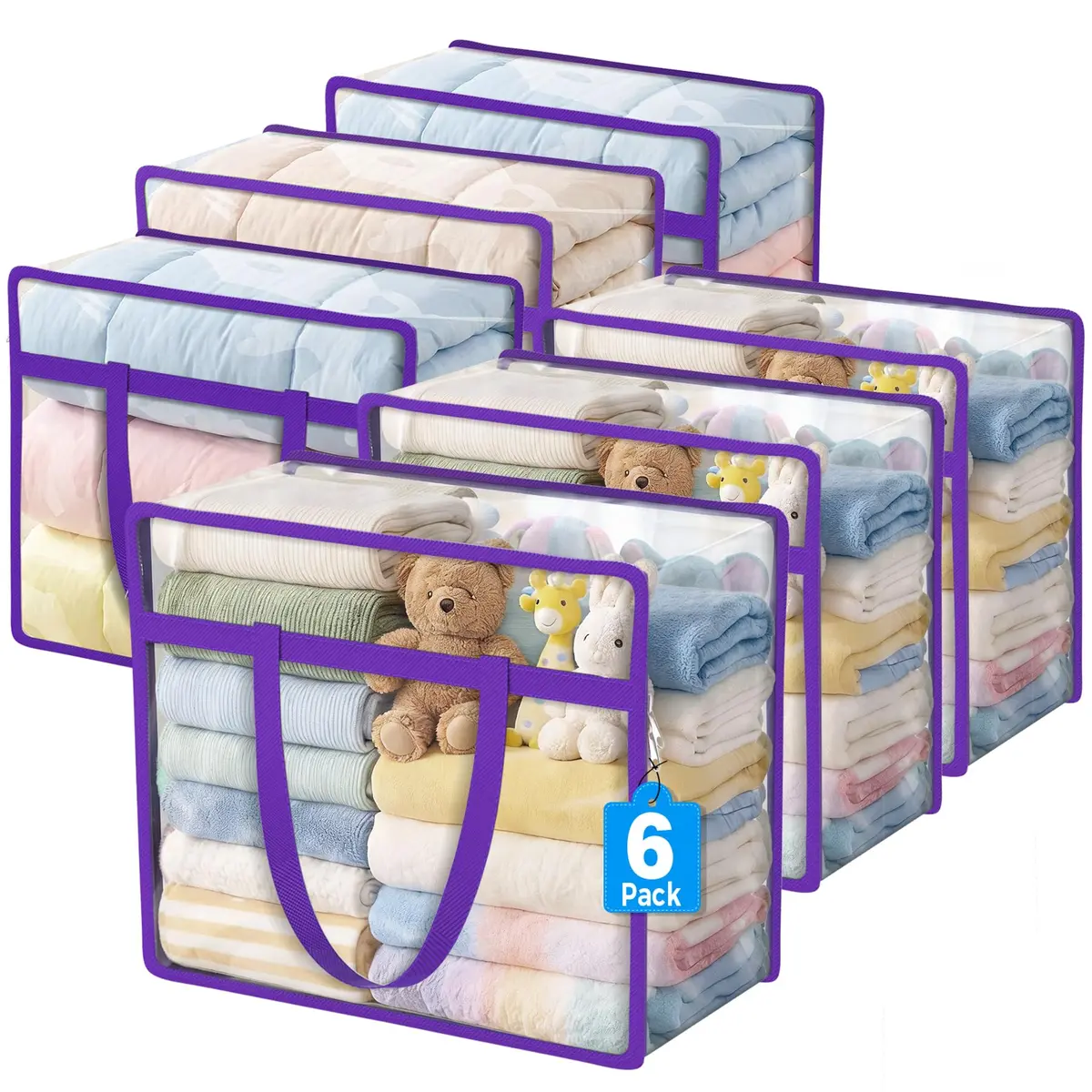 Budding Joy 6 Pack Clear Storage Bags 45L | Heavy-Duty PVC Closet Organizer for Clothes & Bedding - main product image