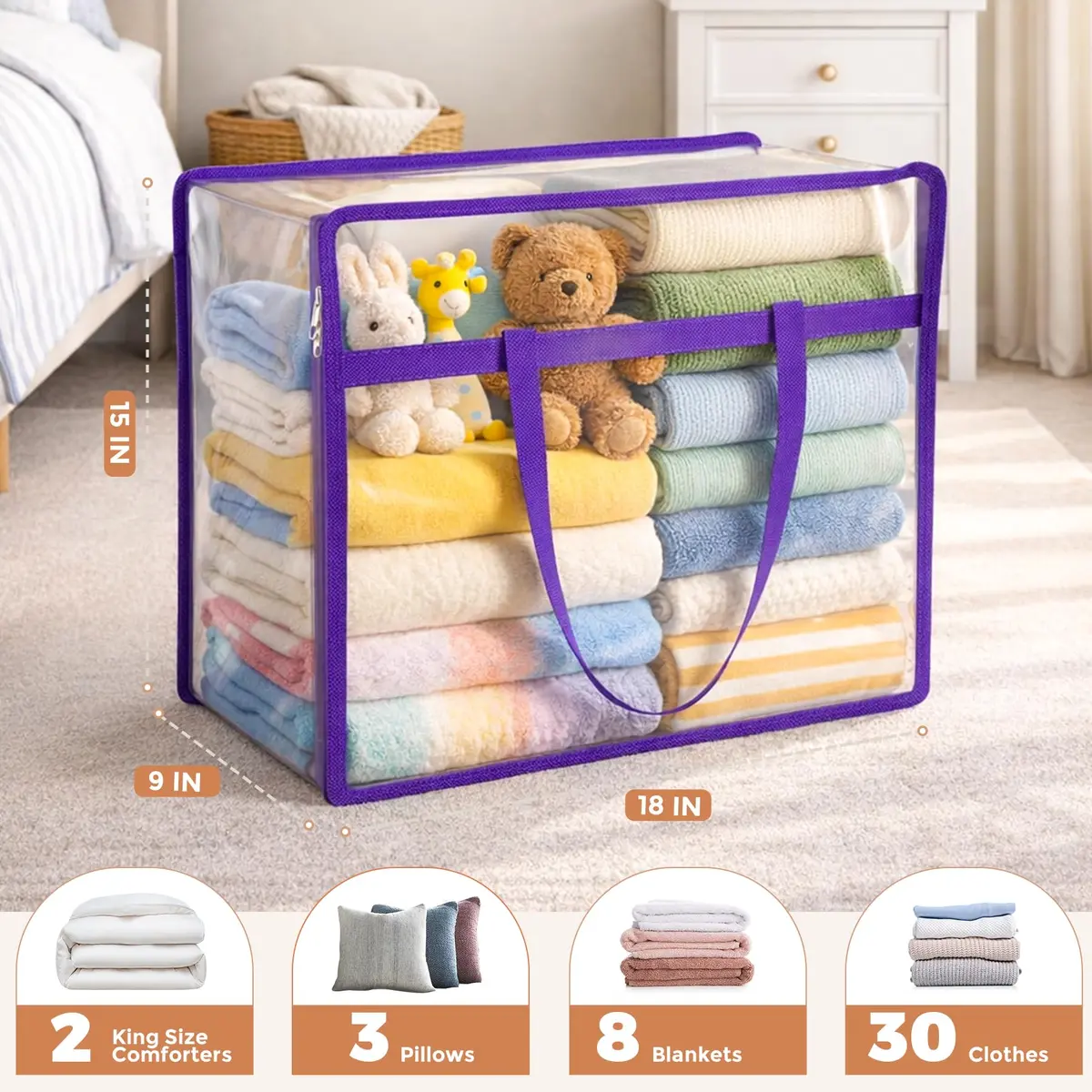 Budding Joy 6 Pack Clear Storage Bags 45L | Heavy-Duty PVC Closet Organizer for Clothes & Bedding - view 2
