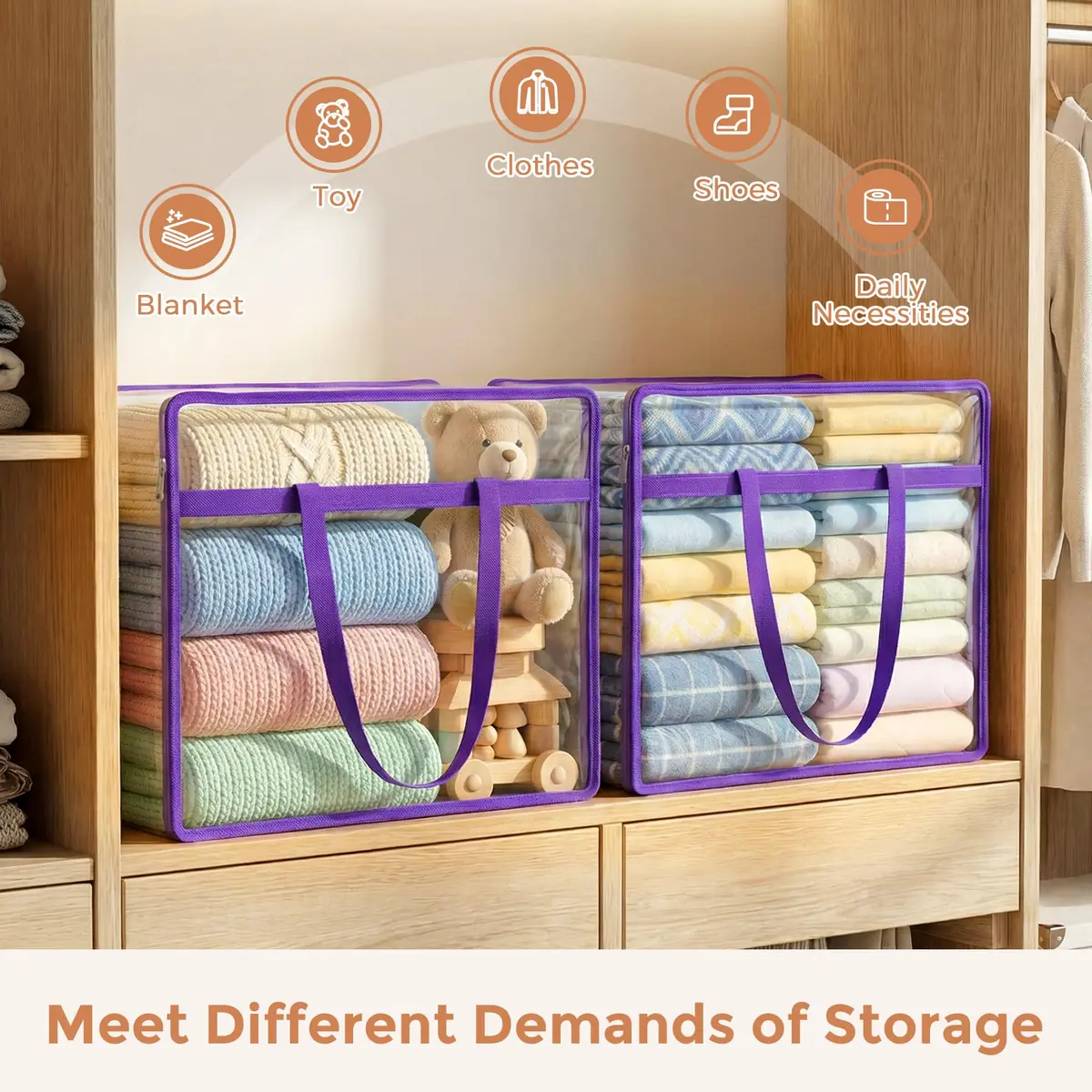 Budding Joy 6 Pack Clear Storage Bags 45L | Heavy-Duty PVC Closet Organizer for Clothes & Bedding - view 4